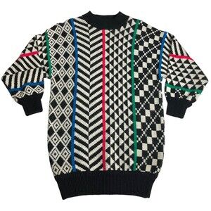 Vintage Traci Taylor Sweater Dress Medium Tunic Knit Memphis Retro Geometric 80s
